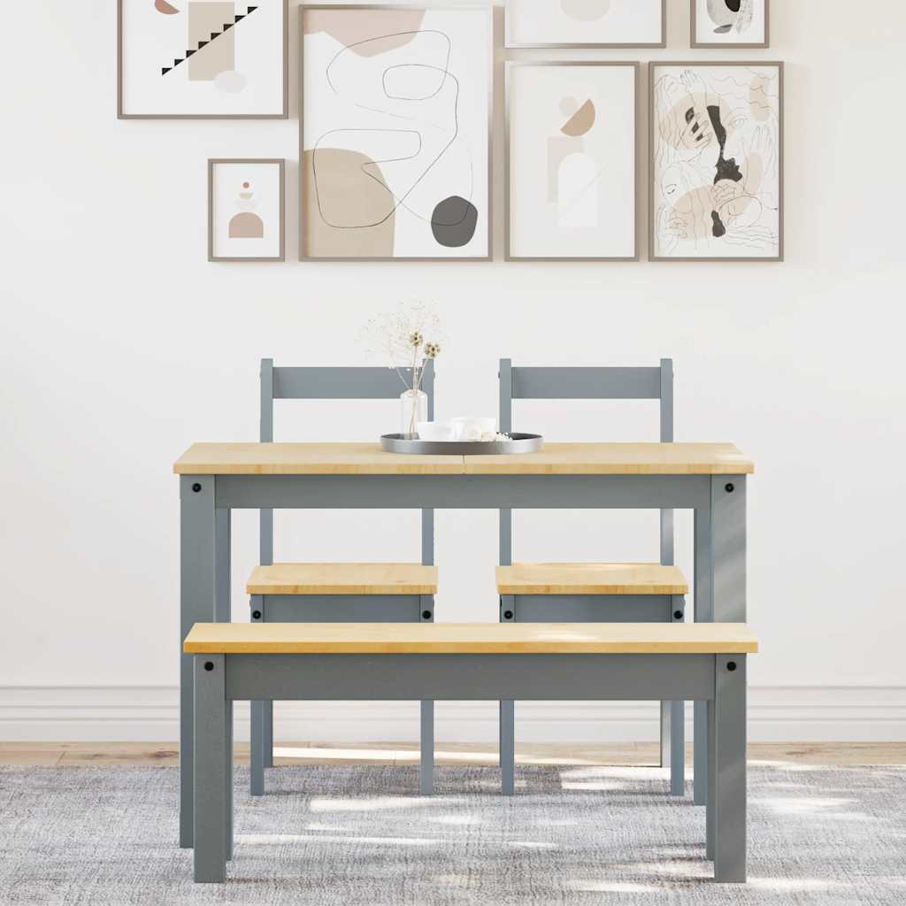 vidaXL 4-daļīgs pusdienu mēbeļu komplekts PANAMA, pelēka priedes koks