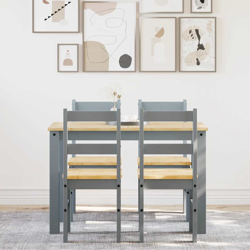 vidaXL 5-daļīgs pusdienu mēbeļu komplekts PANAMA, pelēka priedes koks