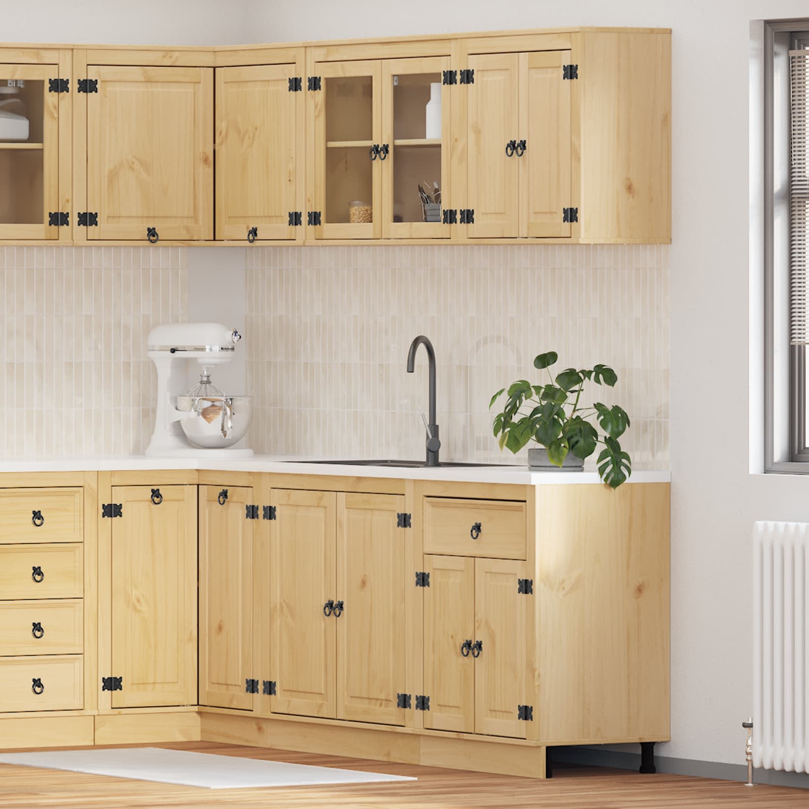 vidaXL Plakans ar plauktu SKI 4 pcs Medus Brūns Ciets priedes koks