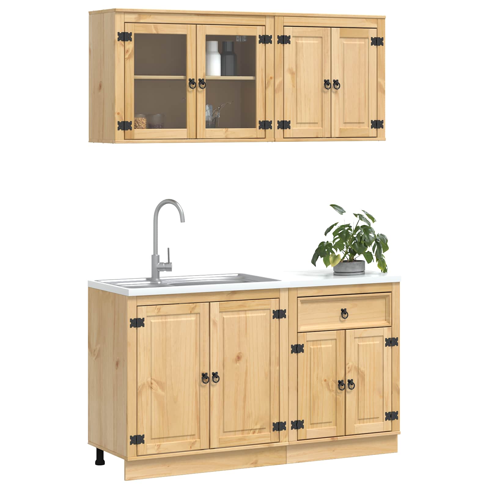 vidaXL Plakans ar plauktu SKI 4 pcs Medus Brūns Ciets priedes koks